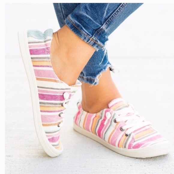 Forever 21 Shoes - Pink Striped Sneakers (Super Comfortable)